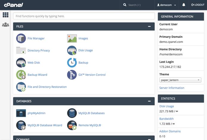 CPanel screenshot